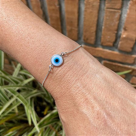 Pulseira Olho Grego Banhada à Prata