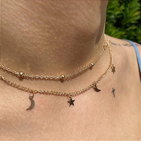 Choker Dupla Luar Dourada