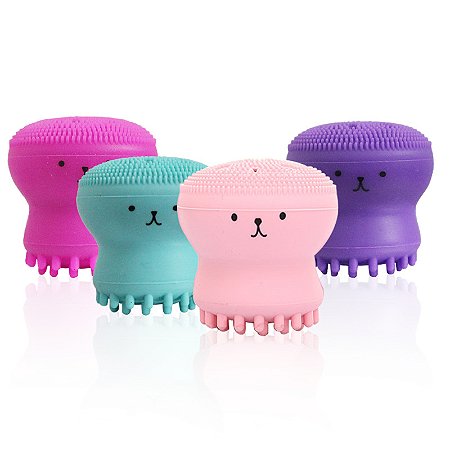 Esponja massageadora de silicone para limpeza facial e esfoliação (polvo)