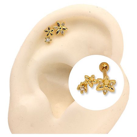 Piercing Orelha Helix Conch Cluster Flores