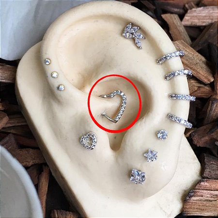 Piercing Orelha Folheado a Ródio Detalhes Cravejados