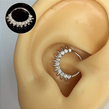 Piercing Septo Orelha Daith Argola Indiana Cravejada/Bolinhas Prateada