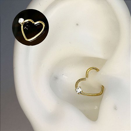 Piercing Orelha Daith Coração Direto com ZC Dourado