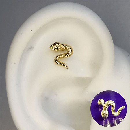 Piercing Orelha Flat Helix Microbell Cobrinha Dourado