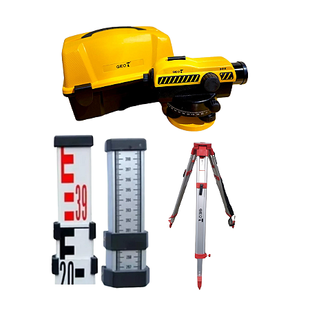Kit Nível Óptico Automático 32x com Mira de 3m e Tripé para Topografia