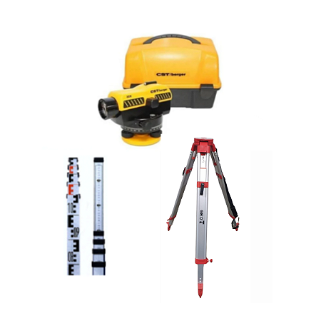Kit Nível Óptico Automático 32x com Mira de 3m e Tripé para Topografia