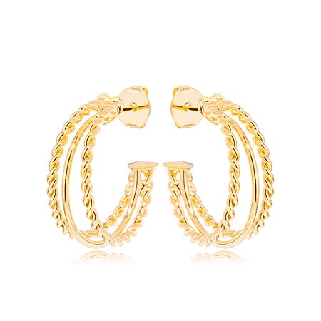 Brinco Argola Dourada Trançada Dupla