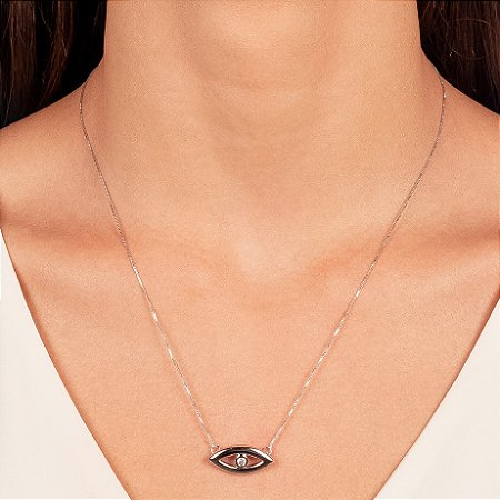 Colar Olho Grego Prata com Strass Central