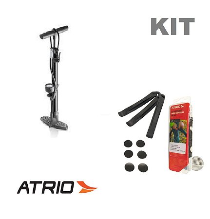 Bomba de Ar de Pé Atrio + Kit Remendo Pneu Bicicleta