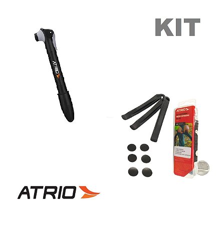 Mini Bomba de Ar de Mão Atrio + Kit Remendo Pneu Bicicleta