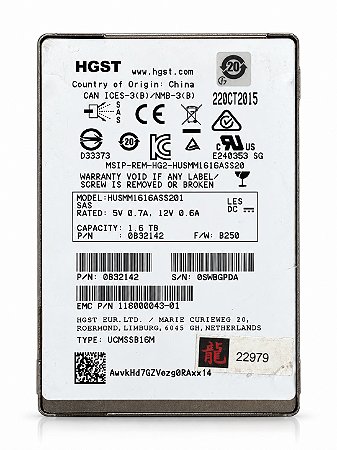 HD 1.6TB SAS SSD HGST 2.5P HUSMM1616ASS201 /0B32142 12 Gb/s