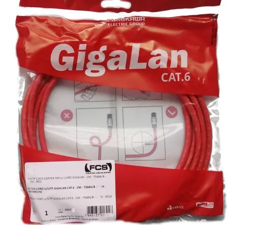 Cabo Patch Cord Furukawa Cat6 Gigalan Vermelho 4 Metros