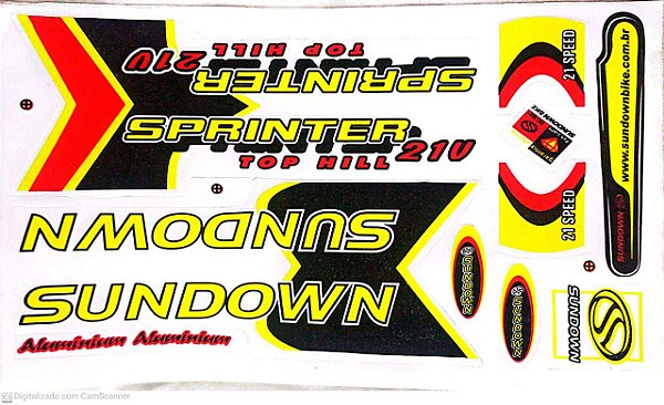 Cartela de adesivo para quadro de bicicleta Mtb sundownsprinter AMARELO/VERMELHO/PRETO