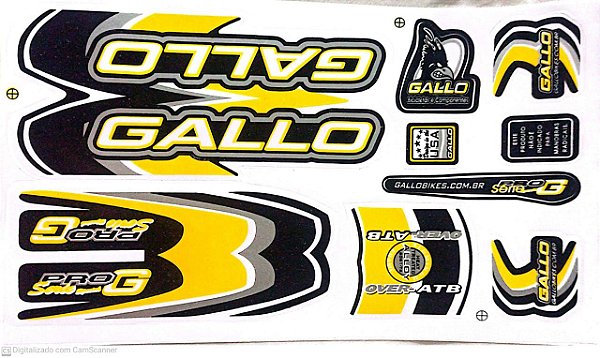 Cartela de adesivo Para Quadro de bicicleta Mtb Gallo AMARELO/PRETO/CINZA
