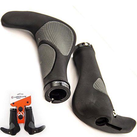 PAR DE MANOPLA PUNHO BIKE MTB ABSOLUTE ERGONOMICA COM BAR END PRETO/CINZA BORRACHA