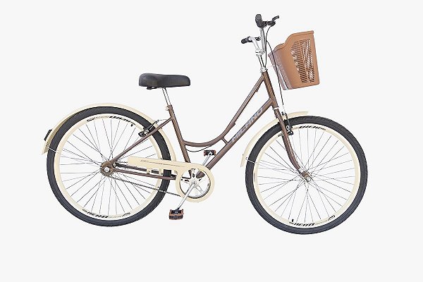 BICICLETA MILANO RETRO 1979 ARO(26) TAMANHO (M) COR MARRON/BEGE FEMININA COM CESTA