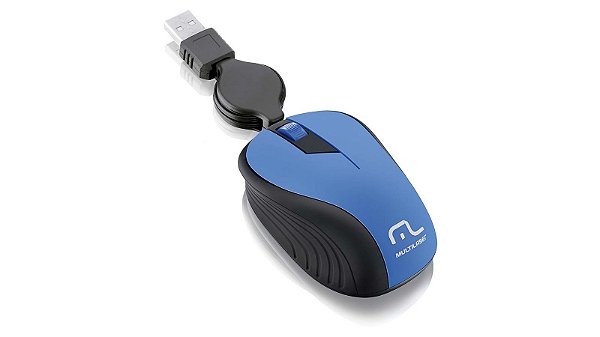 MOUSE C FIO WAVE 1200 75CM RETRATIL AZU