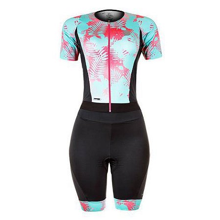 MACAQUINHO CICLISMO FEMININO MAURO RIBEIRO LEAF AZUL TAMANHO G