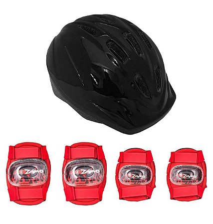 KIT INFANTIL CAPACETE/JOELHEIRA PRETO TAMANHO P