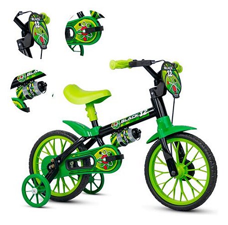 BICICLETA ARO(12) MASCULINO COR PRETO/VERDE S/ MARCHA MARCA NATHOR BLACK