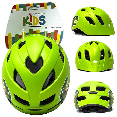 CAPACETE INFANTIL ABSOLUTE KIDS DINOSSAURO VERDE TAMANHO P (48-52)