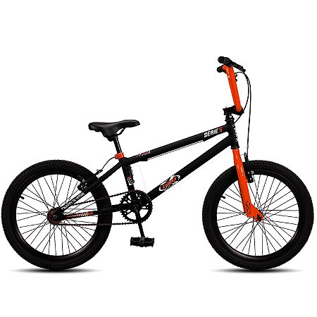 BICICLETA ARO (20) MASCULINA COR PRETA/LARANJA S/MARCHA MARCA PROX SERIE 5