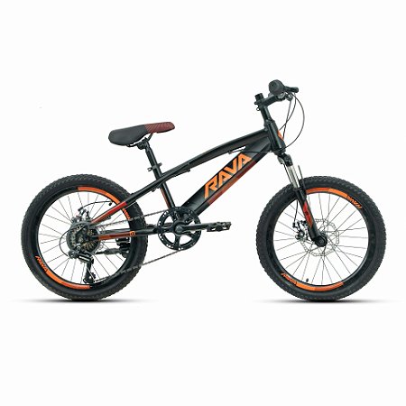 BICICLETA ARO (20) MASCULINA COR PRETA/LARANJA FOSCO C/MARCHA 7V MARCA RAVA PRESSURE