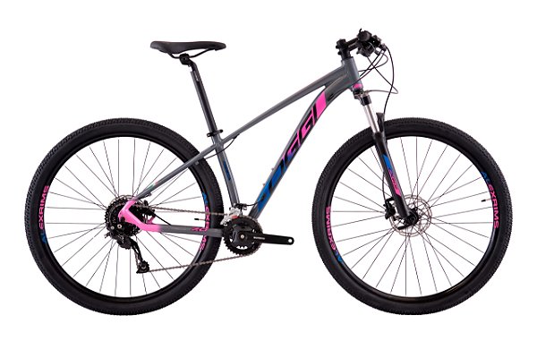 BICICLETA MTB ARO (29) OGGI SHIMANO TOURNEY 24V FREIO DISC HIDRÁULICO QUADRO 15 (P) COR GRAFITE/ROSA/AZUL