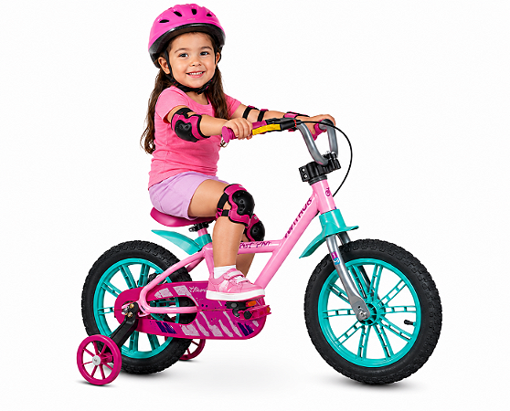 BICICLETA ARO (14) FEMININA COR ROSA/VERDE S/MARCHA MARCA NATHOR FIRST PRO