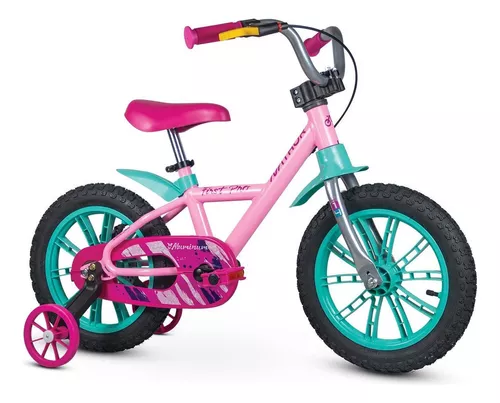 BICICLETA ARO (14) FEMININA COR ROSA/VERDE S/MARCHA MARCA NATHOR FIRST PRO