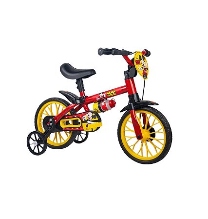 BICICLETA ARO(12) MASCULINA COR VERMELHO/AMARELO S/ MARCHA MARCA NATHOR MICKEY