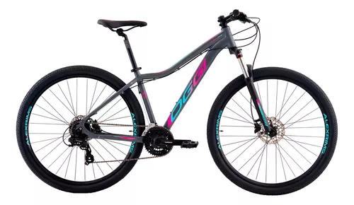 BICICLETA MTB ARO (29) OGGI FLOAT 5.0 SHIMANO TOURNEY 24V FREIO DISC HIDRÁULICO QUADRO 15 (P) COR GRAFITE/ROSA/AZUL