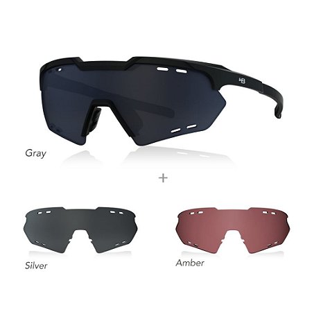 ÓCULOS DE SOL HB SHIELD KIT ROAD 01 GRAY/SILVER/AMBER (3 LENTES)