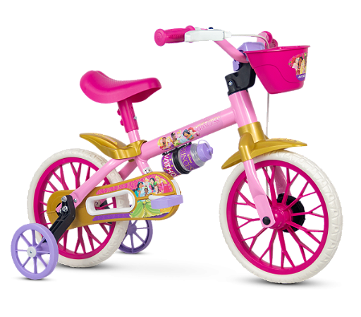 BICICLETA NATHOR PRINCESAS ARO(12) TAMANHO (P) COR ROSA/OURO FEMININA