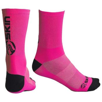 MEIA CICLISMO CANO MEDIO SKIN SPORTS ROSA NEON/PRETO 35/39