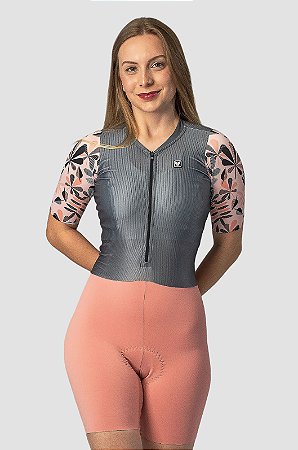 MACAQUINHO CICLISMO  FEMININO FREE FORCE CLASSIC ZARA ROSA/CINZA TAMANHO P