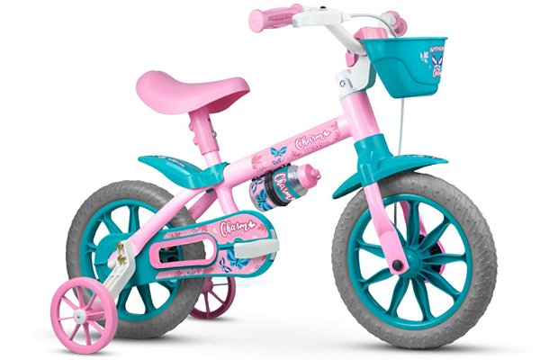 BICICLETA ARO (12) FEMININA COR ROSA/AZUL S/MARCHA  MARCA NATHOR CHARM COM CESTA