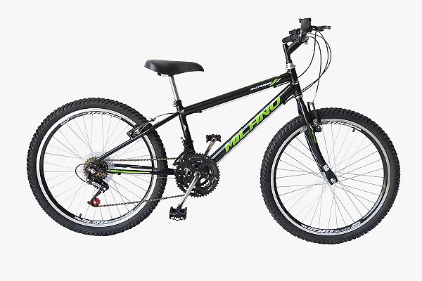 BICICLETA ARO (24) MASCULINA COR PRETO C/MARCHA 18V FREIO V-BRAKE MARCA MILANO