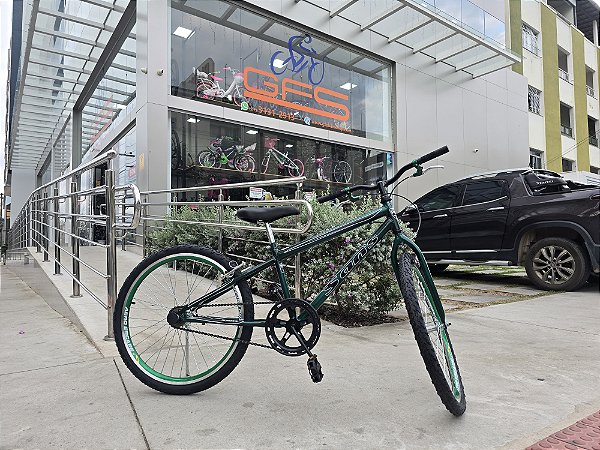 BICICLETA MTB SANS MASCULINA ARO(24) COR VERDE S/MARCHA FREIO V/BK RODA AERO