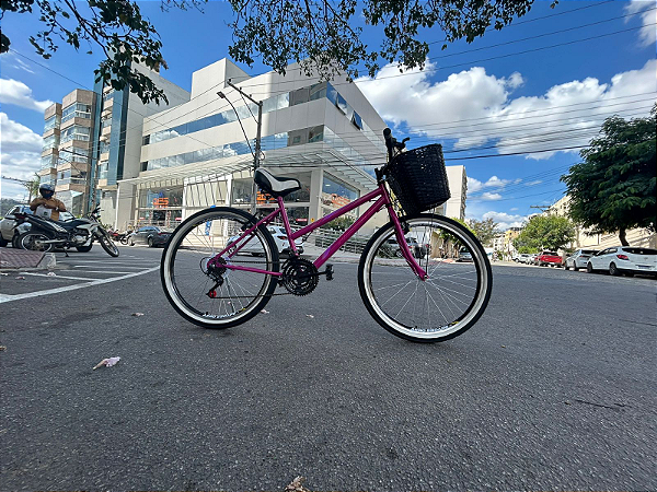 BICICLETA ARO (26) FEMININA COR ROSA C/MARCHA 18V MARCA MILANO