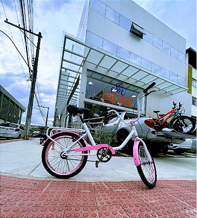 BICICLETA ARO (20) FEMININA COR BRANCA/ROSA S/MARCHA MARCA TIPO MONARETA