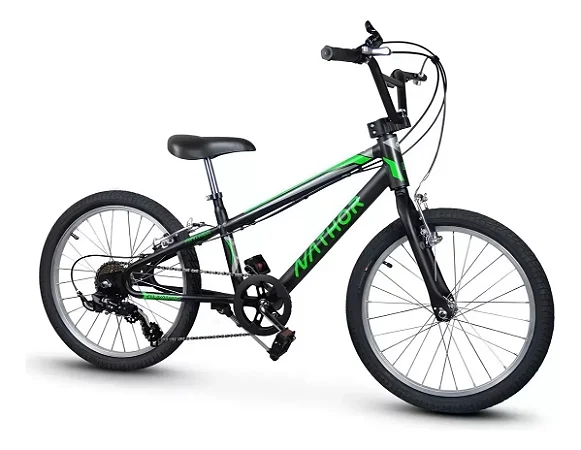 BICICLETA ARO (20) MASCULINA COR PRETA/VERDE C/MARCHA 6V MARCA NATHOR BLADE