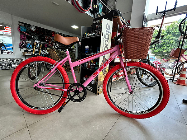 BICICLETA ARO (26) FEMININA COR ROSA/VERMELHA S/MARCHA MARCA SANS
