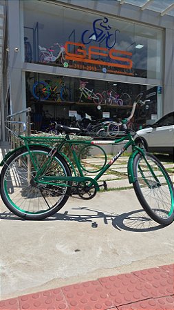 BICICLETA ARO (26) MASCULINA COR VERDE S/MARCHA FREIO V/BRAKE (A MÃO) E FREIO CONTRAPEDAL MARCA ATTACK BARRA SUPER FORTE