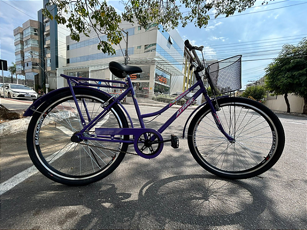 BICICLETA ARO (26) FEMININA COR VIOLETA S/MARCHA FREIO V/BK E FREIO C/P MARCA ATTACK TROPYMAX