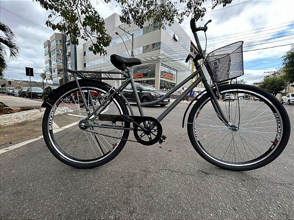 BICICLETA ARO (26) FEMININA COR CINZA/PRETA S/MARCHA FREIO V/BK E FREIO C/P MARCA ATTACK TROPYMAX