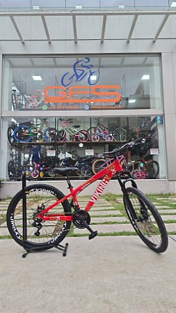 BICICLETA MTB FREERIDE ARO (26) VIKINGX TUFF 25 CAMBIO SHIMANO 21V FREIO DISC MECANICO QUADRO 13 (PP) COR VERMELHO