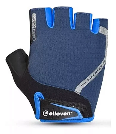 LUVA ELLEVEN CICLISTA ABERTA PRETO/AZUL REFLETIVA GEL TAM G