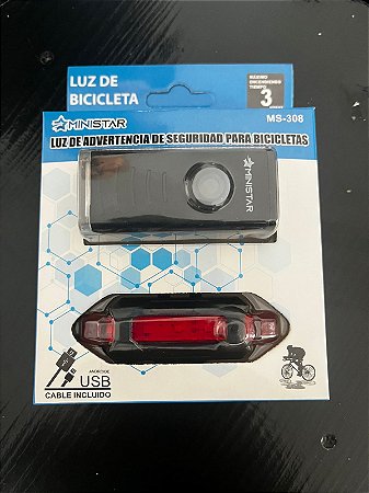 FAROL BIKE E SINALIZADOR TRASEIRO MINISTAR 600 E 20 LUMENS RECARREGÁVEL USB