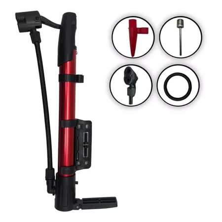 BOMBA DE AR MANUAL COM SUPORTE PARA BIKE DOIS PINOS HM 31CM VERMELHO